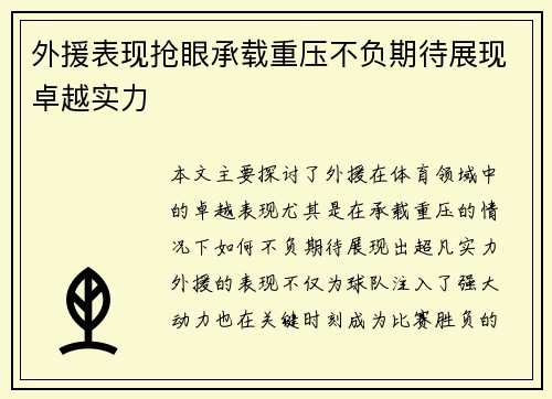 外援表现抢眼承载重压不负期待展现卓越实力